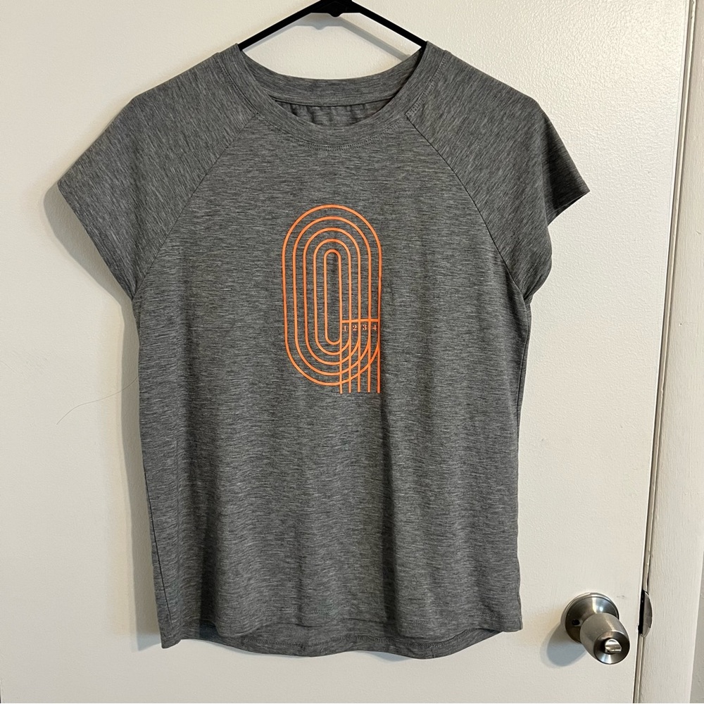 Gray and Orange Graphic Women's Top